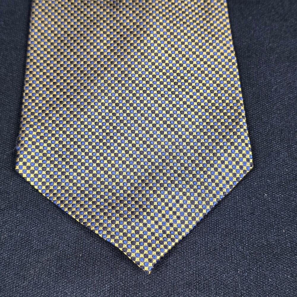 Bergamo New York Men's Gold Blue Black Silk Handmade Micro Pattern Tie